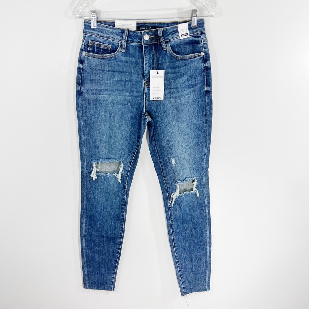 Judy Blue Mid Rise Destroyed Knee Skinny Jeans Size 27 NWT